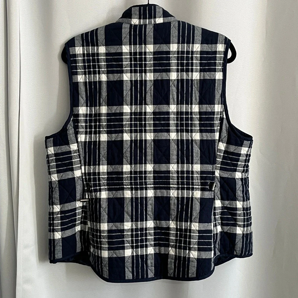 Croft & Barrow Womens XL Navy Blue White‎ Plaid Quilted Zip Front Puffer Vest